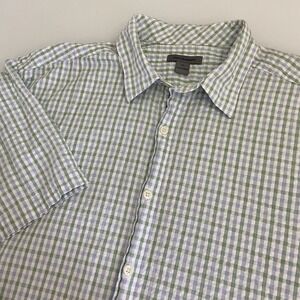 Johnston & Murphy Men's Seersucker‎ SS Button Front Blue/Green Check XL READ